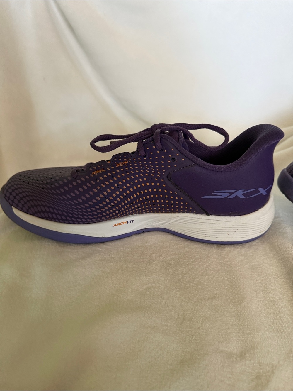 Skechers Women's Purple Athletic Sneakers with Orange Accents - Picture 3 of 9